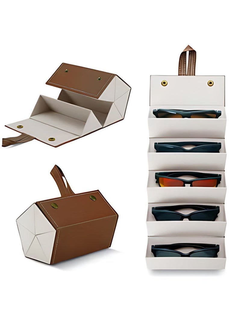 منظم نظارات شمسية متعدد الفتحات حقيبة سفر لنظارات شمسية حقيبة تخزين نظارات السفر 5 فتحات حقيبة تخزين نظارات شمسية محمولة صندوق حامل نظارات قابل للطي حاويات عرض للنظارات للنساء والرجال - view 4